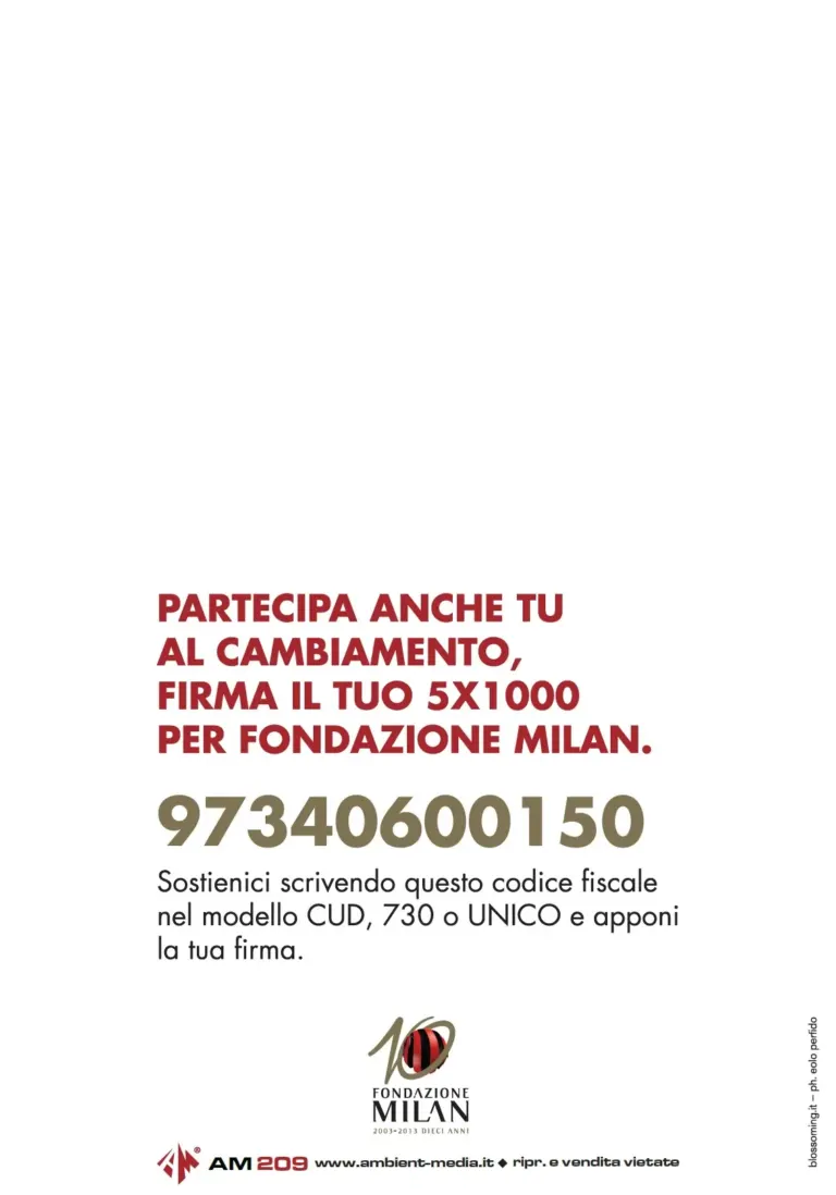 La campagna per il 5x1000 di Fondazione Milan anche sulle cartoline Ambient Media — foto 2